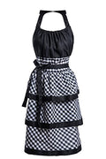 Lovely Flower Pattern Retro Aprons With Large Pockets for Women Girls Cooking Kitchen Bakery Mother's Gift - color: Black Plaid