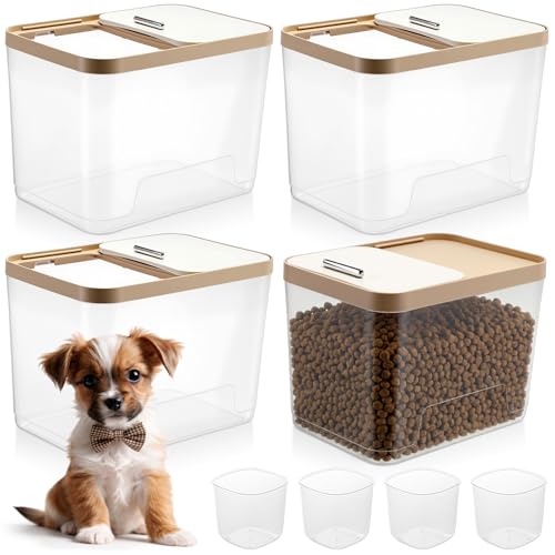Lounsweer 4 Piece Pet Food Storage Container Dog Cat Treat Storage Container Large Airtight Rice Dispenser with Measuring Scoops for Dog Cat Bird Food Flour Kitchen Supplies(Clear,22 lb) - size: 22 lb