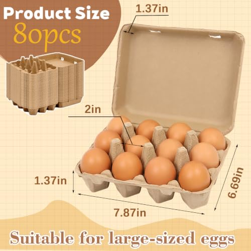 80 Pack Egg Cartons 12 Count, 3x4 Style Dozen Egg Cartons Cheap Bulk for Chicken Eggs, Paper Pulp Egg Holder for Farm Fresh Eggs, Farmers Market, Backyard Chickens