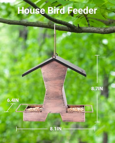 HouseSapp Bird Feeders for Outdoors Hanging - 2.4 LBs Metal Bird Feeder, House Shape Birdfeeders Attracting Wild Birds for Outside, Yard, Garden Decoration, Heavy Duty Platform