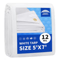 RAINDEWAY 5' X 7' White Heavy Duty Small Waterproof Poly Tarp Cover | 12 Mil Extra Thick,Finished Size,UV Resistant,Weatherproof,with Metal Grommets and Reinforced Edge - color: White, size: 5x7 Feet-Finished size