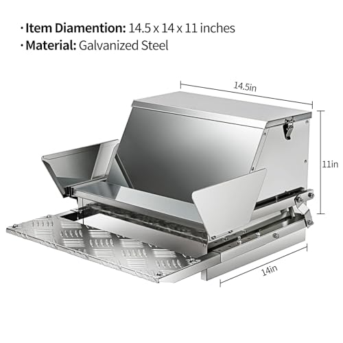 RYFT Automatic Chicken Feeder 25 lb Galvanized Steel Poultry Feeder, Up to 12 Chickens 10 Days with Weatherproof Lid, for Chickens, Ducks, Fowl
