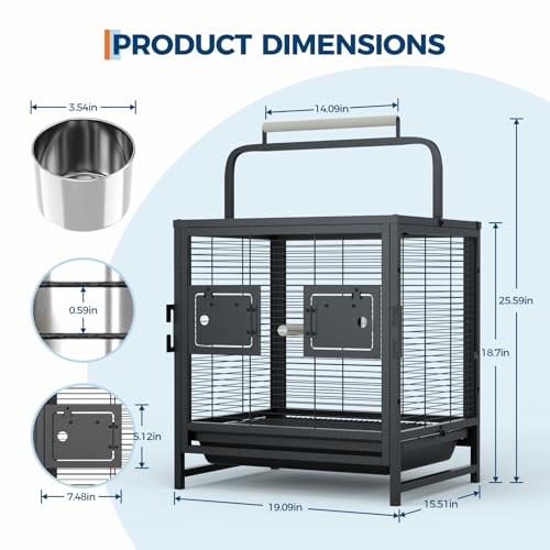 GarveeHome Bird Cage, 25in Parakeet Cage, Bird Travel Carrier for Parakeets, Canaries, Lovebirds, Small Quaker, Cockatiels, Budgie, Green Cheek