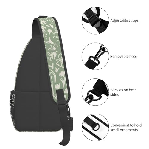 Sage Green Sling Bag for Women, Crossbody Bag Flowers Herbs Leaves Sling Backpack for Men, Casual Shoulder Bags Lightweight Gym Outdoor Sports Travel Hiking Fishing Daypack - color: Sage Green