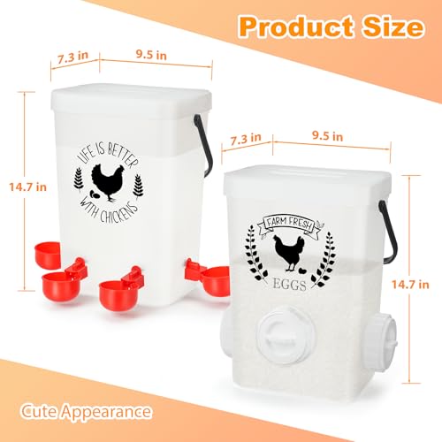 ‎Tgeyd Backyard Chicken Feeder & Waterer Set – No-Waste Feeding Station for Coop & Run, Gravity Water Cups, Feed Storage Container (3 Gal/15 LB)