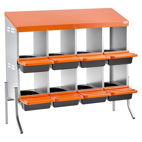 VEVOR Chicken Nesting Boxes, 8 Compartments, with Support Legs, Easy Egg Collection, Galvanized Steel and High-Strength Plastic, Roll Away Nesting Boxes for Chickens and Hens Laying Eggs, Orange - size: 41.7"L x 20.7"W x 39.0"H