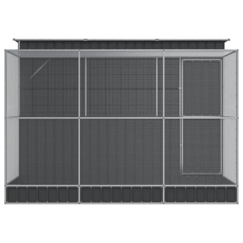 Silver Steel Aviary with Extension 114.2x119.3x85.0 | Galvanized Frame, Lockable Door, Steel Mesh, for Parrots, Rabbits, Ducks - size: 114.2" x 119.3" x 85"