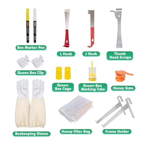 Honey Lake 31Pcs Beekeeping Supplies Starter Kit with Bee Suit – Includes Bee Smoker, Beehive Frame Holder, Frame Grip, Hive Tool, Bee Marking Pen & More Tools for Beginner Beekeepers (XL) - size: XL