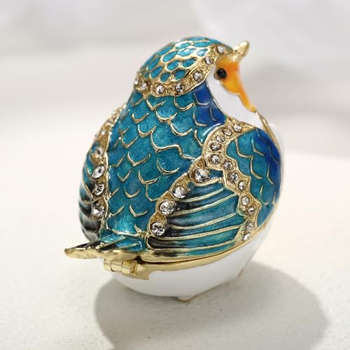 Hand Painted Enamel Robin Bird Trinket Box, Hinged Unique Mini Ring Necklace Jewelry Organizer, Classical Bejeweled Storage, Figurine Collectible Keepsake Home Decor (Robin Bird) - color: Robin Bird