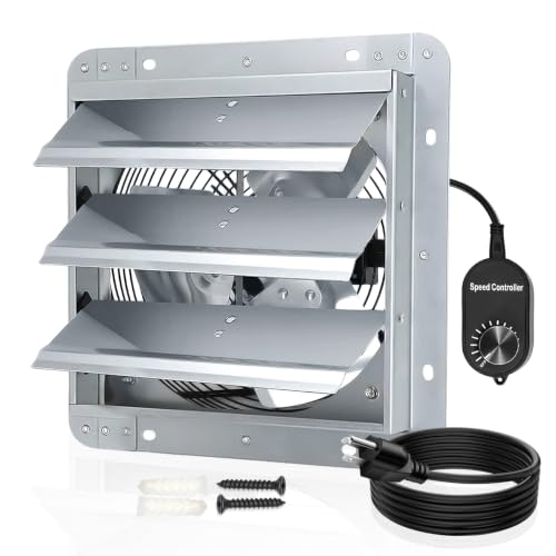 Shutter Exhaust Fan, 12 inch Wall Mount Attic Fans w/Speed Controller,1030 CFM,Chicken Coops Vent Fan for Greenhouse, Gable, Barn, Garage, Shed Ventilation Fan - color: With Speed Control, size: 12inch