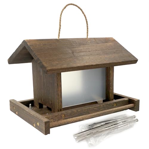 Wooden Bird Feeder Large Capacity Wood Birdfeeder for Feeding Outside Garden Wild Finches Robin Sparrow Blue Jay Chickadees