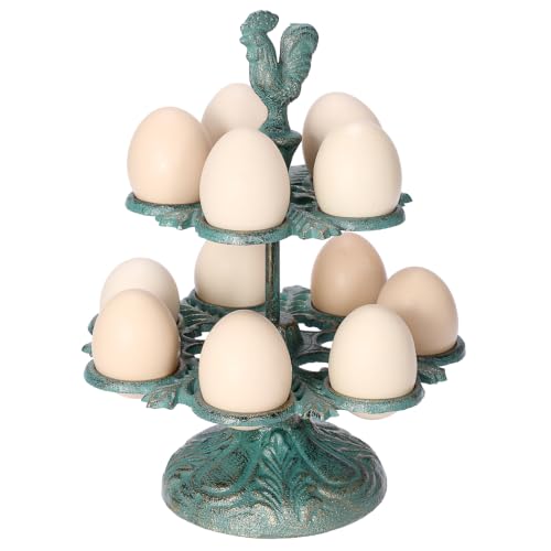 Cast Iron Egg Holder Countertop -12 Eggs Storage Display Rack(Patina Green) | Heavy Duty Egg Holder for Kitchen Dinning Decor & Easter Eggs Display, Retro Egg Rack - color: Patina Green