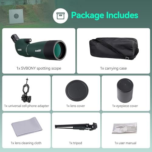 SVBONY SV28 Spotting Scope, Angled 25-75x70 with Tripod for Target Shooting | Spotter Scope, Beginner for Bird Watching, Wildlife, Clearly at 200 Yards, with Phone Adapter, Light Waterproof Fogproof - style: 25-75×70