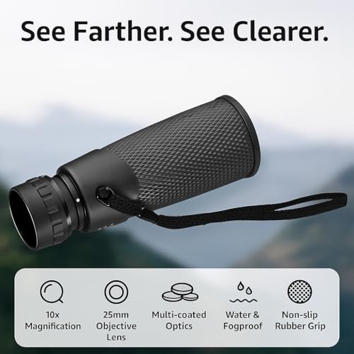 Barska Blackhawk Waterproof Monocular – Compact, Fogproof, Multi-Coated Optics, Slip-Resistant Grip for Birding, Hiking, Sports, Concerts & Outdoor Use - style: 10x25