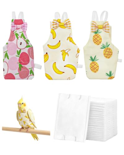 3Pack Bird Diaper, Reusable Parrot Nappy & 50 Absorbent Liners Bird Diapers | Cute Fruit Pattern Bird Diapers