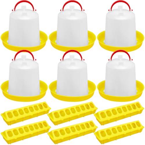 Funnymoom 12 Pack Chicken Feeder and Waterer Set Bird Small Poultry Feeder Flip Top Bird Small Poultry Feeding for Pigeon Chick Drinker Duckling Quail Feeding Dispenser(Yellow,8 Holes) - color: Yellow, style: 8 Holes