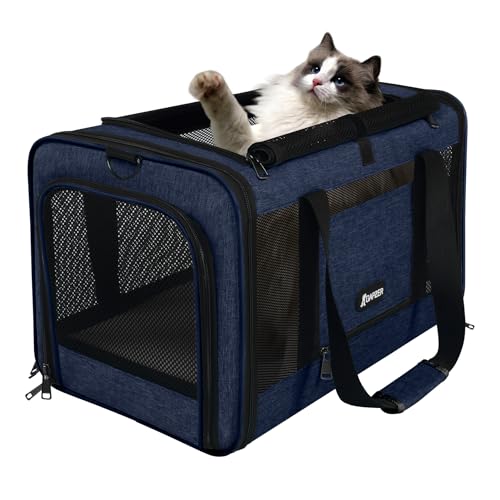GAPZER Cat Carrier 18x11x11 United Airline Approved, Soft Pet Flying Kennel | Small Dog Chihuahua Crate 5-10 Pounds, Softshell Kitty Taxi Transport Cage 18lbs, Sturdy Miniature Poodle Top Loader Vet Case - color: Navy
