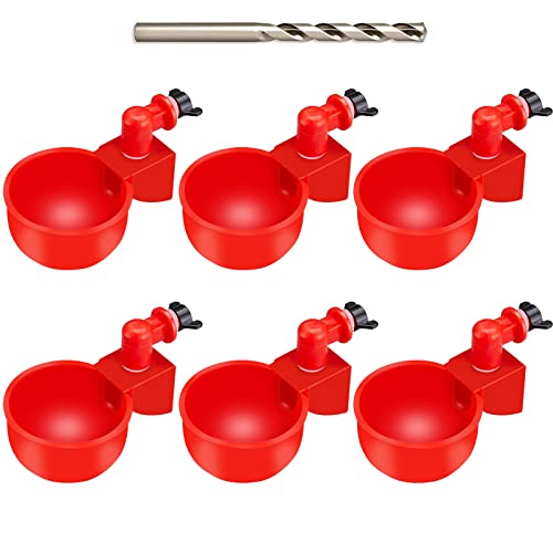 Chicken Water Cups 6 PCS Automatic Watering Cup 3/8 Inch Filling Waterer Poultry Drinking Bowl for Duck Rabbit Feeder with Drill Bit