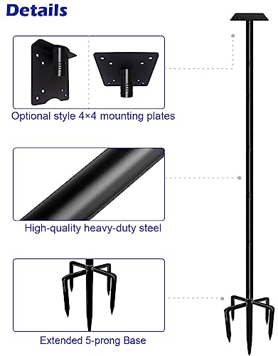 105 Inch Bird Feeder Pole Kit, Heavy Duty Bird House Pole Set with 5-Forked Base, Adjustable Universal Mounting Post Kit for Outdoors, Matte Black, 1 Pack - size: Insert Ground 1pack