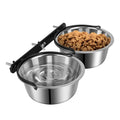 Dog Crate Water Bowl No Spill, ShineMe Dog Food and Water Bowl Set Mountable, Hanging Feeding Bowls for Dogs Cage - 28oz Crate Bowls for Small & Medium Dogs, Cats, Pets - color: 2 in 1 Silver (28oz+28oz)