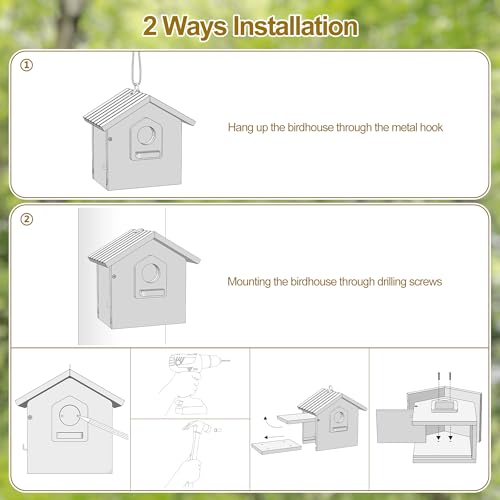 Auslar Bird House for Outside, Wooden Hanging Bird Nesting Box with Perch | Outdoor Birdhouse for Bluebird, Cardinal, Finch, Wren & Swallow, Hook, Predator Guard, Clean-out Door, Garden Bird Watching