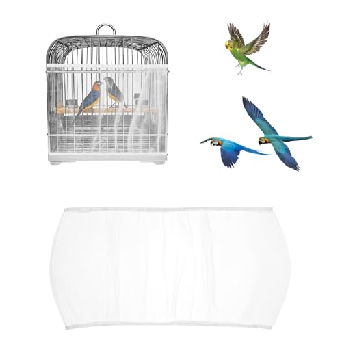Bird Cage Cover, Large Breathable Nylon Mesh Seed Catcher Birdcage Guard with Adjustable Elastic Skirt for Prevents Seed Mess, Universal Birdcage Accessories for Parrot, Budgie, Cockatiel