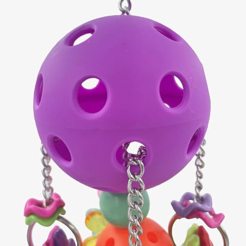 Pullable Bird Plastic Ball Toys with Acrylic Pacifiers and Flowers, Colorful Parrot Toys for Medium and Large Parrot Quaker Monk Parakeet Sun Conures (Purple) - color: Purple