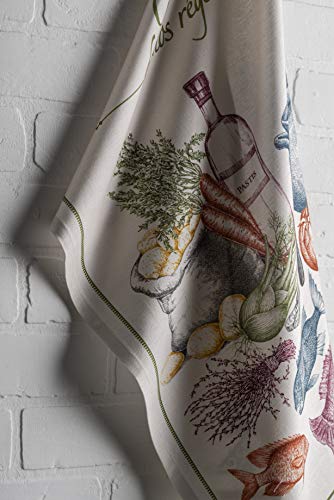 Maison d' Hermine Kitchen Towels Set of 3 Reusable 100% Cotton 27.50" x 20" | Cloth Tea Dish Towels Absorbent with Hanging Loop for Kitchen Dining Party Wedding Hotel Home Spring Summer - Gastronomie - color: 051 - Gastronomie