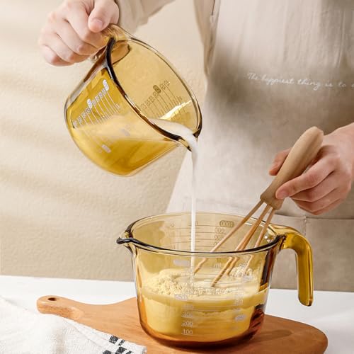 3-Piece Amber Glass Measuring Cup Set Kitchen Measuring Jug | Clear scale marking, match egg beater & flour measurer, dishwasher safe; 250ml,500ml,1000ml capacity - color: Amber