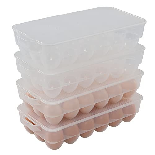 Plastic 18 Egg Holder with Lid, Refrigerator Egg Storage Container, Pack of 4