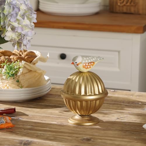 Gold Candy Jar Kitchen Canister, with Wood Bird Handle | for Countertop, Decorative Dog Treat Storage