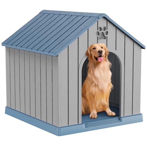 DRATO Large Dog House Indoor Outdoor, Blue, 38.62×36.26×38.07 in | Waterproof, Puppy Shelter with Air Vents and Elevated Floor, Sturdy Dog Kennel for Small to Large Sized Dogs - color: Blue, size: Large Dog:38 Inch