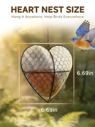 Handmade Alpaca Fiber Bird Nesting Heart for Wild Birds, Bird Nesting Material Holder, Natural Nesting Holder for Garden Trees, Hummingbird Nest/House, Outdoor Garden Decortion