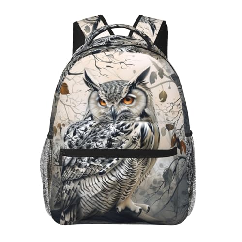 Owl in Forest Backpack for Women Teen Girls School Laptop College Woodland Bird Backpacks for Gifts Travel Hiking Work Camping, Polyester Lightweight Rustic Bookbag Back Pack - color: Owl77