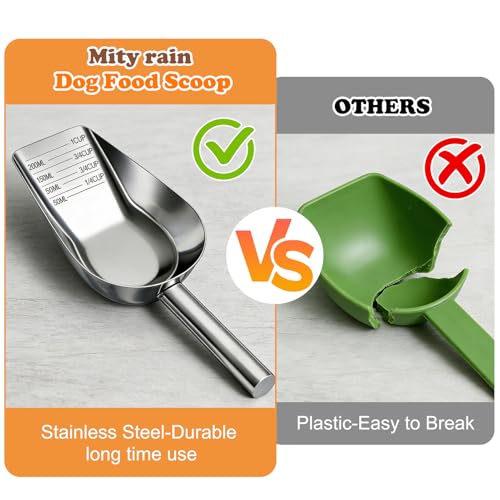 Dog Food Scoop Stainless Steel with Long Handle, Precise Measuring Cups | 1, 3/4, 1/2, 1/4 Cup, Pet Scoop for Dogs, Cats, Rabbits, Animals, Metal Spoon for Dog Food Storage (1CUP) - size: 1CUP
