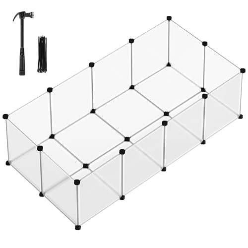 SONGMICS Pet Playpen with Floor, Small Animal Pen, Pet Fence Indoor, DIY Plastic Enclosure for Hamsters, Rabbits, Hedgehogs, Ferrets, 56.3 x 28.7 x 18.1 Inches, White ULPC02W | Pet Fence Indoor, DIY Plastic Enclosure for Hamsters, Rabbits, Hedgehogs, Ferr