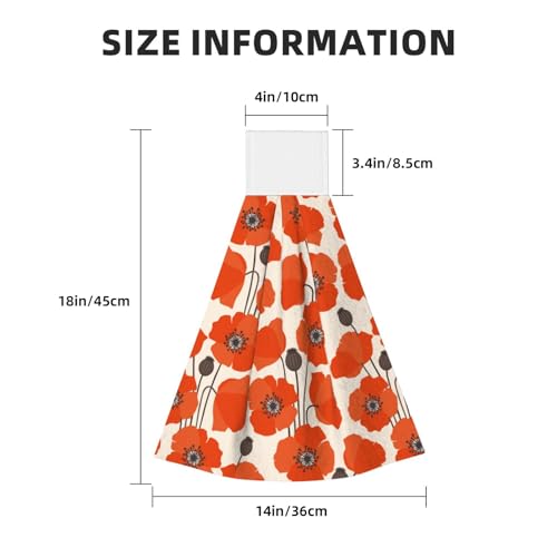 Poppy Flower Hanging Kitchen Towels with Loop, Set of 2 | Soft absorbent microfiber • Quick drying • Hanging loop • Ideal for kitchen, bathroom & coffee bar - color: Red Poppy Flowers