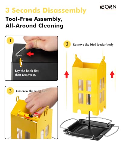 iBorn Bird Feeder House, Metal Bird Feeders for Outdoors Hanging,Double-Sided Metal Hanger & Weatherproof, Easy to Clean & Refill, 2.2 Lbs Capacity, Yellow - color: Yellow