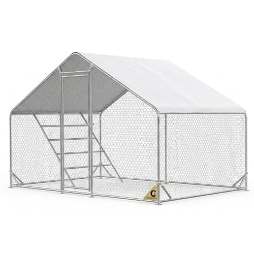Walk-in Metal Chicken Coop 10x6.6 for 1-10 Chicken, Heavy Duty Poultry Cage | Elevated Roosting Perch, Predator-Proof Hex Mesh, Waterproof UV Cover, Reinforced Steel Frame, Walk-In Run - size: 118.0"L x 80.0"W x 80.7"H