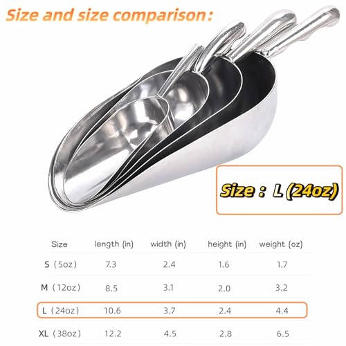 Ice Scoop, Heavy Duty Cast Aluminum, Ergonomic S-Curve Handle, Commercial Grade for Ice, Coffee, Popcorn, Flour, Sugar, Food-Grade & Rust-Proof Kitchen Tool (L (24oz)) - size: L (24oz)