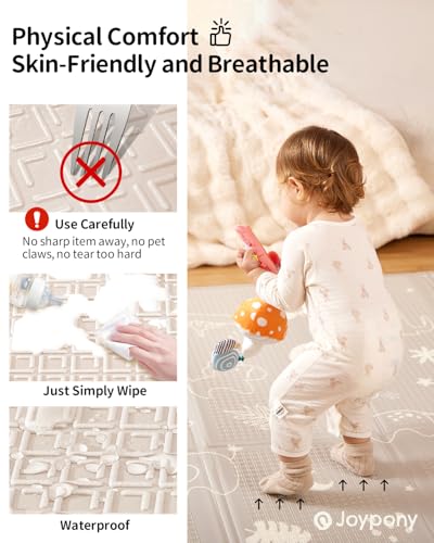 Joypony Baby Play Mat 79x 71 Inch, Extra Large Foldable Play Mats for Babies and Toddlers, Waterproof & Anti-Slip Portable Baby Floor Mat for Tummy Time, Non Toxic Foam Play Mat for Floor Travel Bag - size: 71x79x0.4 Inch