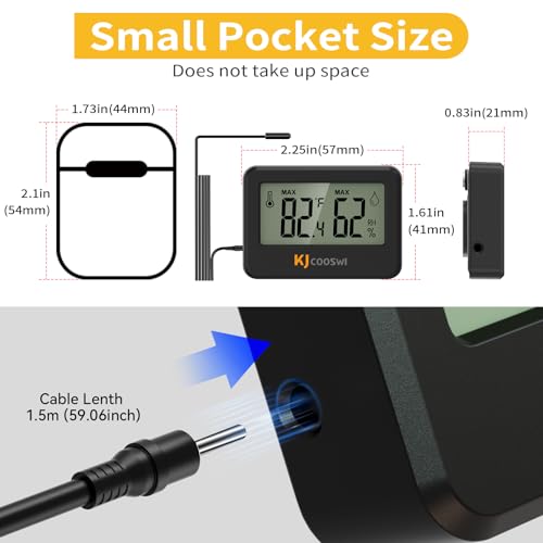 4-Pack Mini Thermometer Hygrometer with External Temperature Probe, Magnet | External probe measures temperature only; built-in sensor tracks humidity, with batteries included for all four units. - style: with probe