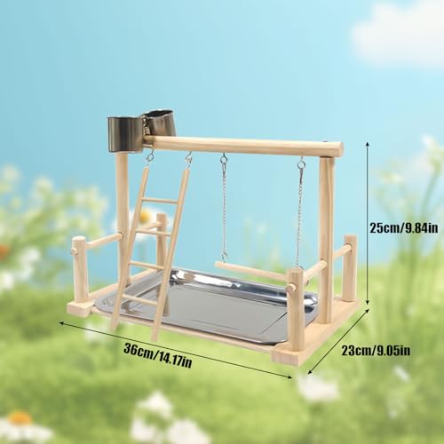 Bird Playground, Natural Wood Bird Perch Stand with Removable Tray and 2 Stainless Steel Feeder Cups, Parrot Playstand Bird Cage Toys for Conure Parakeet Cockatiel Parrot (B) - color: B