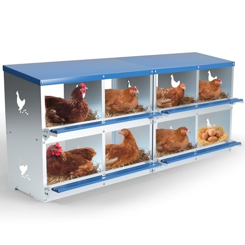 Chicken Nesting Box 8 Compartments Laying Boxes for Chicken Hens Ducks Poultry Protect Eggs Chicken Coop Easy Egg Collection Wall Mount Metal Nest Box for Chicken Coop - size: 8 Compartments