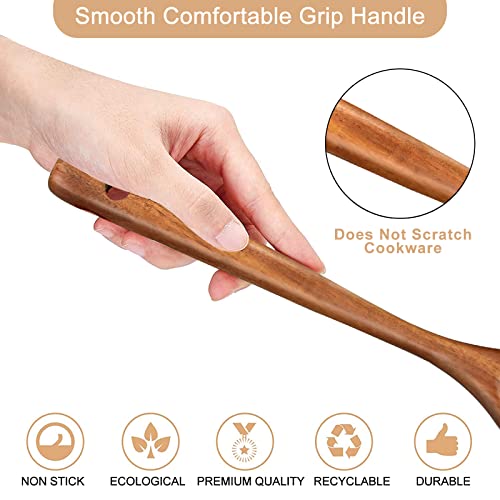 Non Toxic Wooden Spatulas for Kitchen Utensil Set Acacia Wood Cooking Spoon | Flat Wok Pancake Spatula Slotted Turner Bamboo Spoon for Cooking Utensil Spurtle Scraper Long Fish Egg Flipper Spatulas - color: 2Pcs-Natural