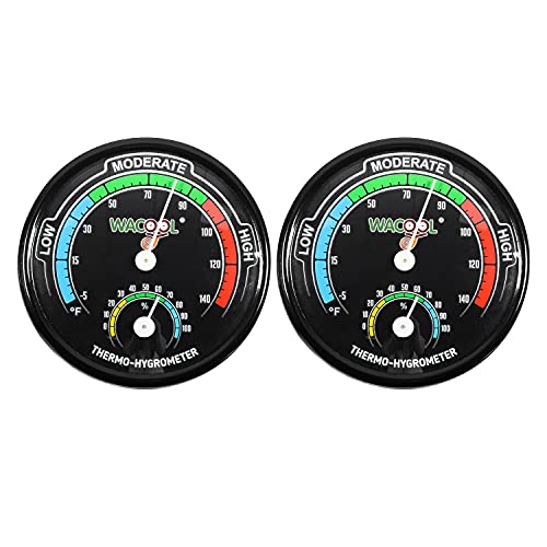 WACOOL Mini Analog Thermometer Hygrometer 2 Pack, Dial Temperature Humidity Gauge Terrarium Thermometer Celsius and Fahrenheit, Night Luminous