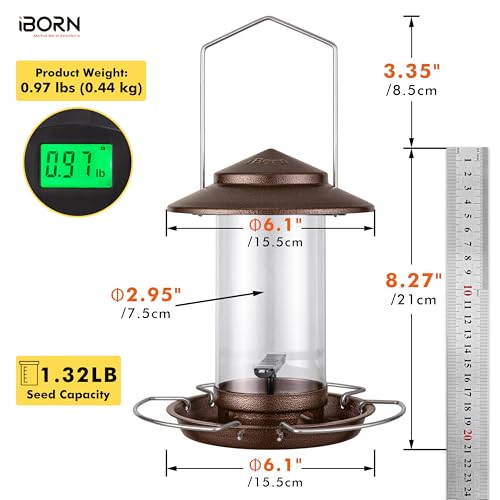 Bird feeders for Outdoors Metal Chew Resistant Brushed Coffee,1PK | Metal Roof, Metal Tray, Fixed Hanger, Flip-Top Fill, 3 Perches, Easy-Clean, 1.32lb - color: Coffee,1.5LB, 3Perches