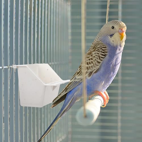 LemonRoad 3 Pcs Bird Cage Feeders Winged Plastic Cup Universal Cage Waterer Food Dishes Bowl Pet Supplies Accessories for Small Bird(Milky White)