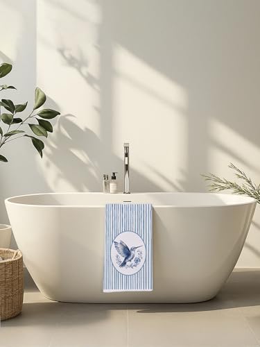Chinoiserie Hummingbird Kitchen Towels, Hummingbird Gifts Hand Towels for Bathroom Kitchen, Grandmillennial Bird Blue and White Striped Decorative Dish Tea Towel Dishcloth649 - color: Hcolor010