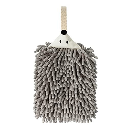 Hedgehog Hand Towels with Hanging Loop Cute Animal Hedgehog Soft Chenille Fast Drying Hand Bath Towel Kitchen Absorbent Towel Grey - color: Grey
